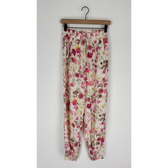 Hemant And Nandita Floral Metallic Jogger Pants Womens Size Small Pink Gold - Picture 1 of 11